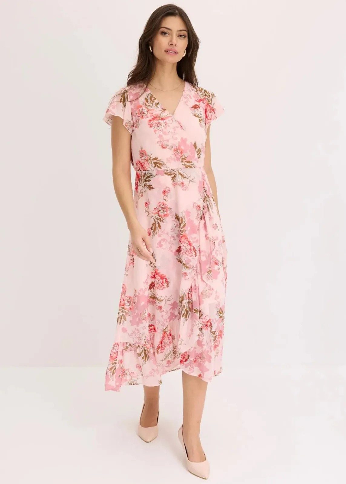 bonprix Nachhaltigere Materialien|Kleider^Chiffonkleid rosa geblümt