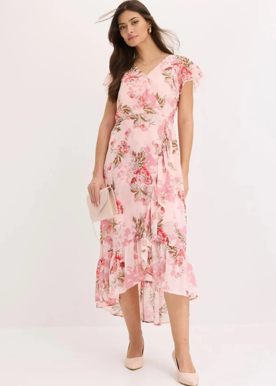 bonprix Nachhaltigere Materialien|Kleider^Chiffonkleid rosa geblümt