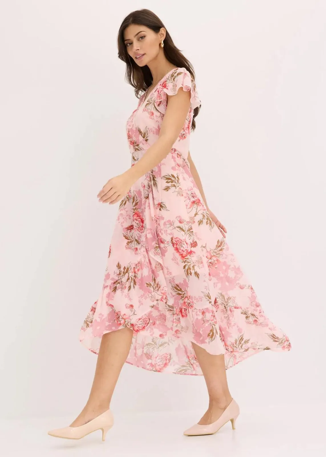 bonprix Nachhaltigere Materialien|Kleider^Chiffonkleid rosa geblümt