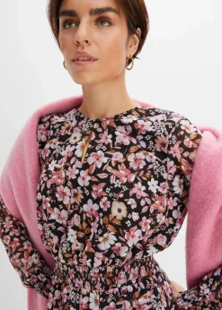 bonprix Kleider|Bekleidung·Pullover & Strickjacken^Chiffonkleid schwarz geblümt