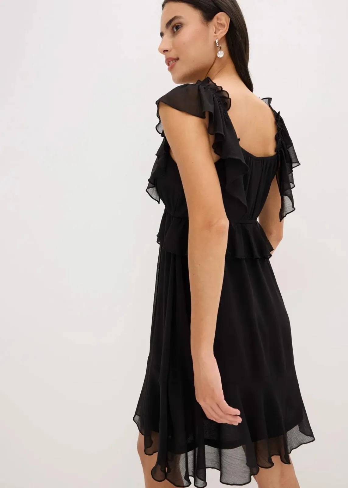 bonprix Kleider|Bekleidung·Pullover & Strickjacken^Chiffonkleid in A-Linie schwarz