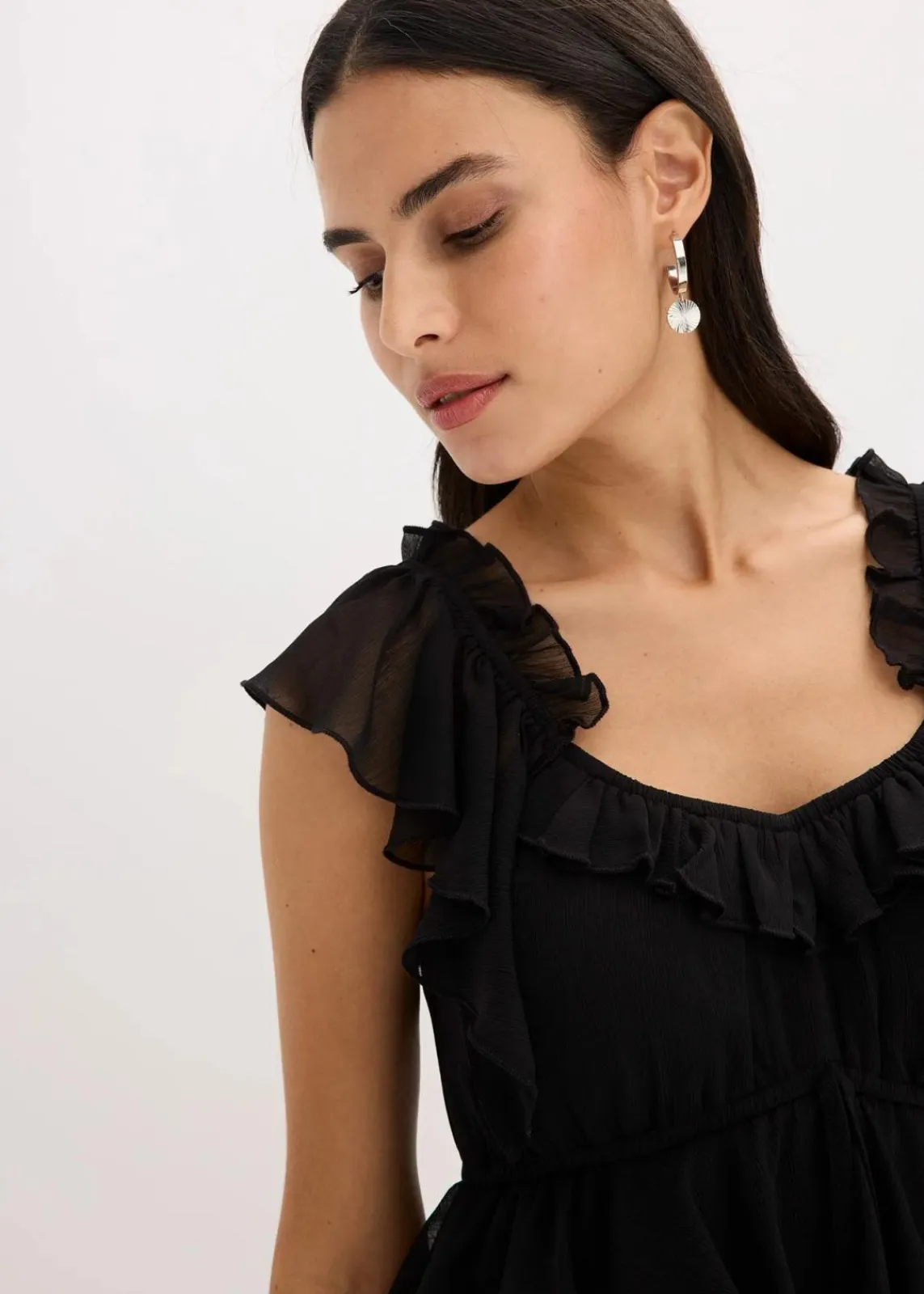 bonprix Kleider|Bekleidung·Pullover & Strickjacken^Chiffonkleid in A-Linie schwarz