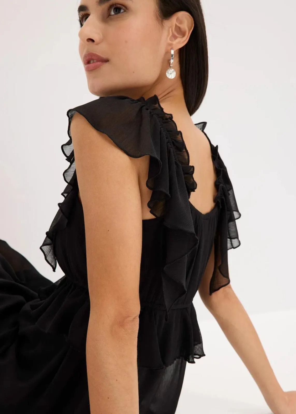 bonprix Kleider|Bekleidung·Pullover & Strickjacken^Chiffonkleid in A-Linie schwarz