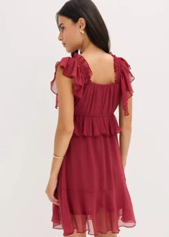 bonprix Bekleidung·Pullover & Strickjacken|Kleider^Chiffonkleid in A-Linie pflaumenrot