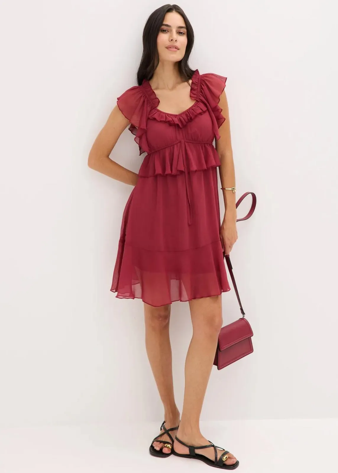 bonprix Bekleidung·Pullover & Strickjacken|Kleider^Chiffonkleid in A-Linie pflaumenrot