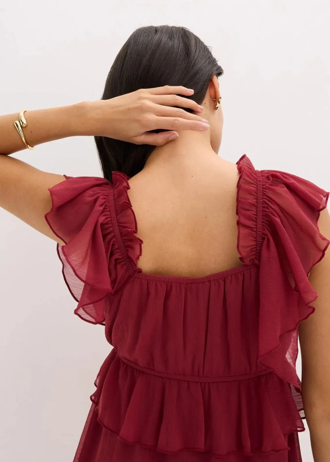 bonprix Bekleidung·Pullover & Strickjacken|Kleider^Chiffonkleid in A-Linie pflaumenrot