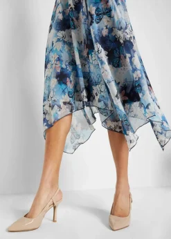 bonprix Festliche Mode|Kleider^Chiffonkleid mit feiner Spitze dunkelblau geblümt
