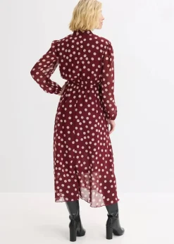 bonprix Kleider|Bekleidung·Pullover & Strickjacken^Chiffonkleid mit Kontrast-Pipings rubinrot/hellsand gepunktet