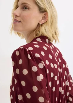 bonprix Kleider|Bekleidung·Pullover & Strickjacken^Chiffonkleid mit Kontrast-Pipings rubinrot/hellsand gepunktet