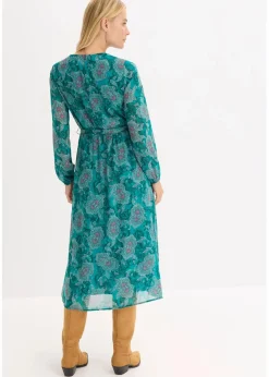 bonprix Kleider|Bekleidung·Pullover & Strickjacken^Chiffonkleid mit Paisley-Druck dunkelsmaragd/dunkelfuchsia paisley