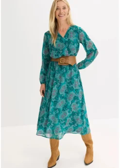 bonprix Kleider|Bekleidung·Pullover & Strickjacken^Chiffonkleid mit Paisley-Druck dunkelsmaragd/dunkelfuchsia paisley