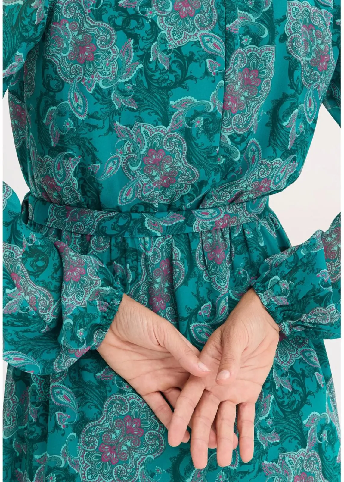 bonprix Kleider|Bekleidung·Pullover & Strickjacken^Chiffonkleid mit Paisley-Druck dunkelsmaragd/dunkelfuchsia paisley