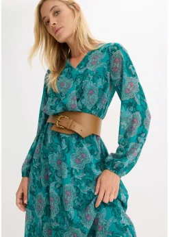 bonprix Kleider|Bekleidung·Pullover & Strickjacken^Chiffonkleid mit Paisley-Druck dunkelsmaragd/dunkelfuchsia paisley
