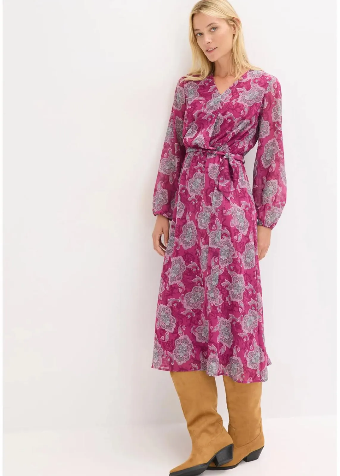 bonprix Bekleidung·Pullover & Strickjacken|Kleider^Chiffonkleid mit Paisley-Druck dunkelfuchsia/mint/blütenpink paisley