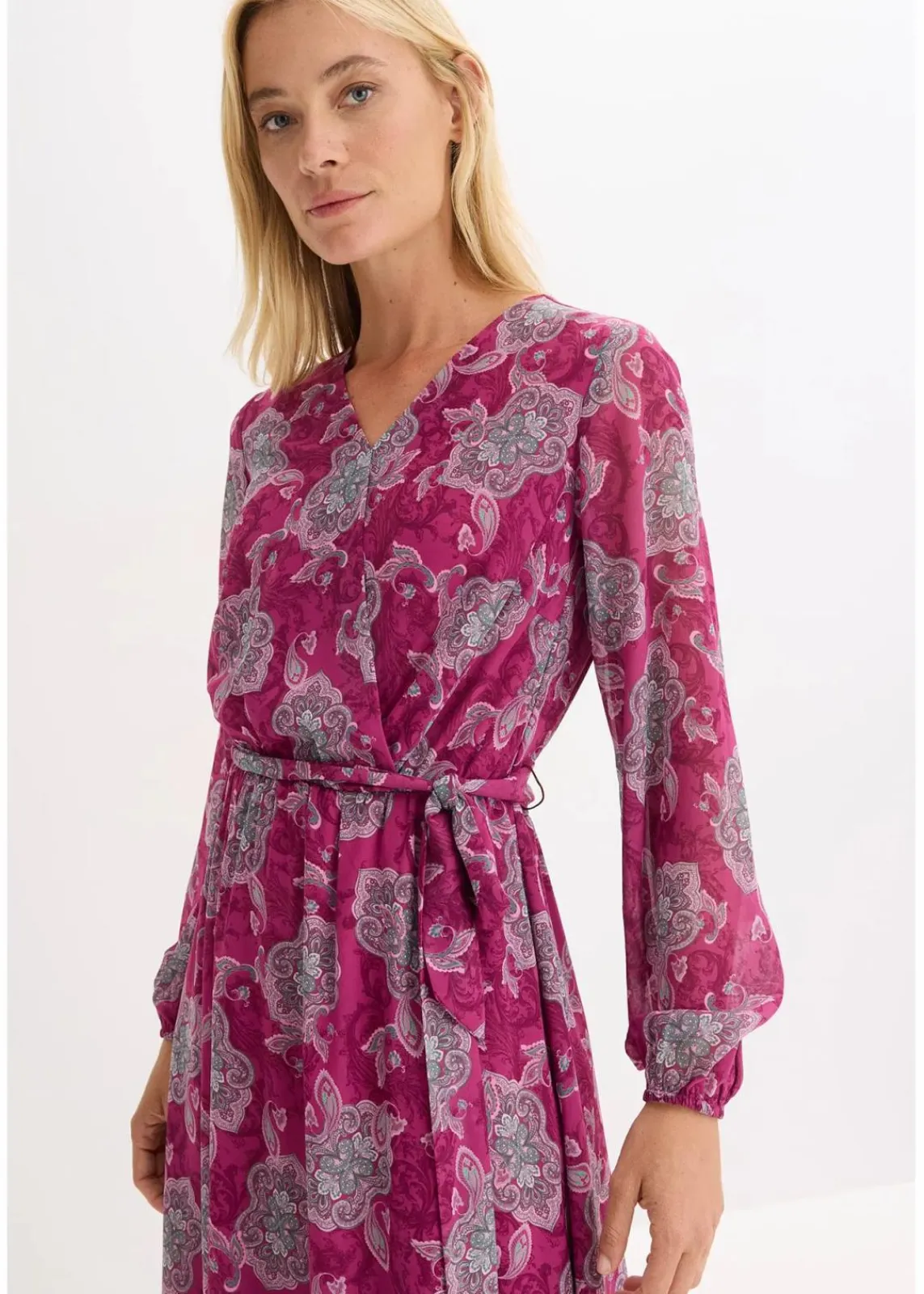 bonprix Bekleidung·Pullover & Strickjacken|Kleider^Chiffonkleid mit Paisley-Druck dunkelfuchsia/mint/blütenpink paisley