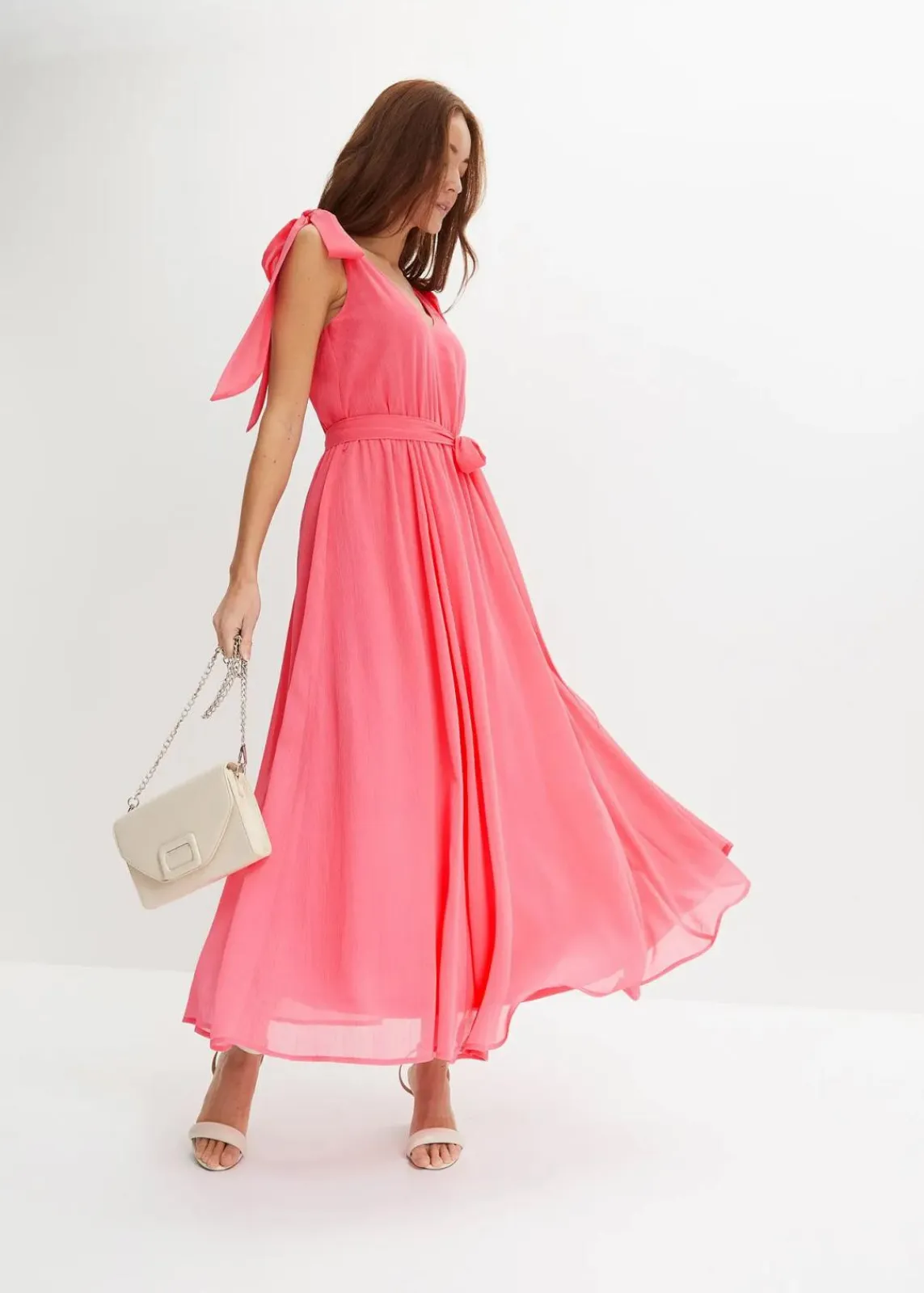 bonprix Bekleidung·Pullover & Strickjacken|Festliche Mode^Chiffonkleid mit Schleifendetails pink
