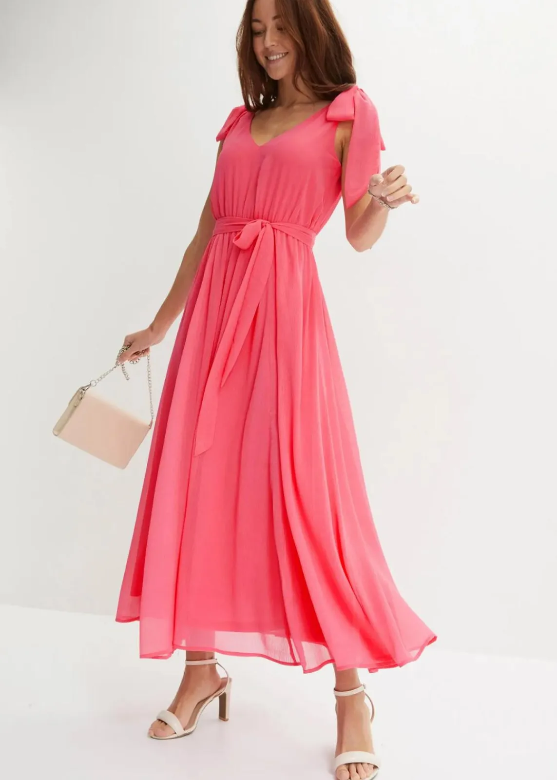bonprix Bekleidung·Pullover & Strickjacken|Festliche Mode^Chiffonkleid mit Schleifendetails pink