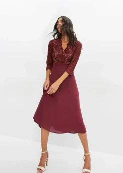 bonprix Kleider|Festliche Mode^Chiffonkleid mit Spitze ahornrot