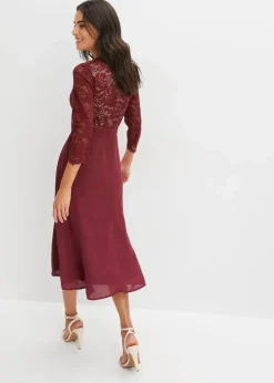 bonprix Kleider|Festliche Mode^Chiffonkleid mit Spitze ahornrot