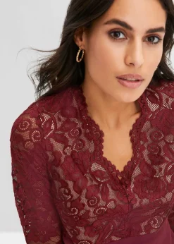 bonprix Kleider|Festliche Mode^Chiffonkleid mit Spitze ahornrot