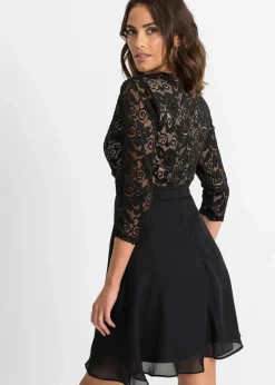 bonprix Festliche Mode|Kleider^Chiffonkleid mit Spitze schwarz/natur
