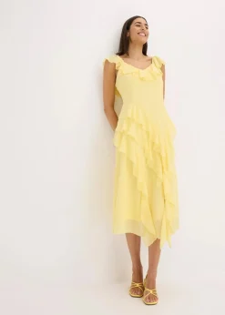 bonprix Bekleidung·Pullover & Strickjacken|Festliche Mode^Chiffonkleid mit Trägern und Volants hellgelb