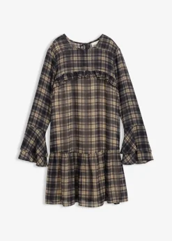 bonprix Bekleidung·Pullover & Strickjacken|Kleider^Chiffonkleid mit Volants schwarz kariert