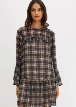 bonprix Bekleidung·Pullover & Strickjacken|Kleider^Chiffonkleid mit Volants schwarz kariert