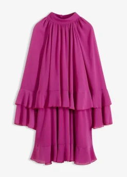 bonprix Bekleidung·Pullover & Strickjacken|Kleider^Chiffonkleid mit Volants dunkelfuchsia