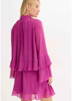 bonprix Bekleidung·Pullover & Strickjacken|Kleider^Chiffonkleid mit Volants dunkelfuchsia