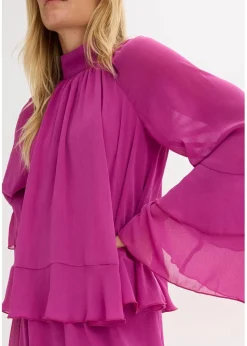 bonprix Bekleidung·Pullover & Strickjacken|Kleider^Chiffonkleid mit Volants dunkelfuchsia