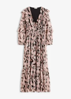bonprix Bekleidung·Pullover & Strickjacken|Kleider^Chiffonkleid mit Volants schwarz/rosenholz floral