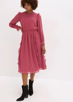 bonprix Bekleidung·Pullover & Strickjacken|Kleider^Chiffonkleid mit Volants waldbeere