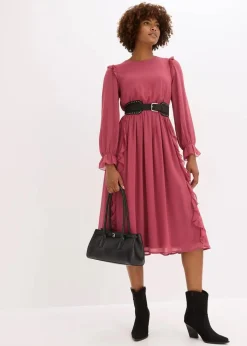 bonprix Bekleidung·Pullover & Strickjacken|Kleider^Chiffonkleid mit Volants waldbeere