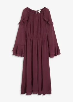 bonprix Bekleidung·Pullover & Strickjacken^Chiffonkleid mit Volants weinrot