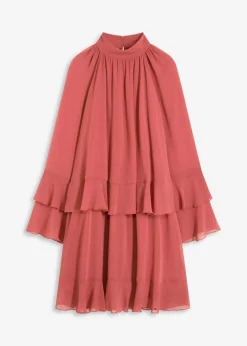 bonprix Bekleidung·Pullover & Strickjacken|Nachhaltigere Materialien^Chiffonkleid mit Volants marsalabraun