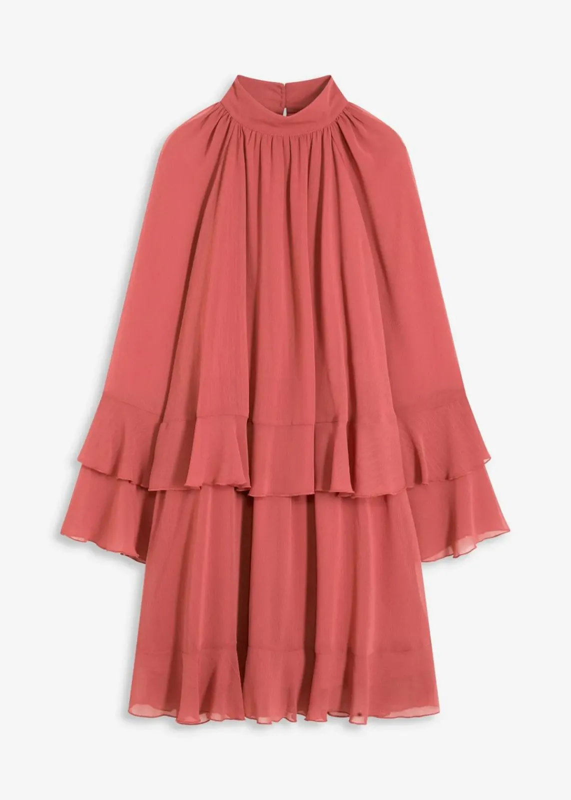 bonprix Bekleidung·Pullover & Strickjacken|Nachhaltigere Materialien^Chiffonkleid mit Volants marsalabraun