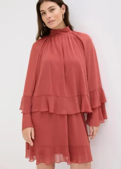 bonprix Bekleidung·Pullover & Strickjacken|Nachhaltigere Materialien^Chiffonkleid mit Volants marsalabraun