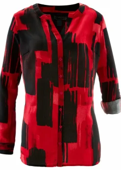 bonprix Bekleidung·Jacken & Mäntel|Blusen & Tuniken^Chiffon-Longbluse mit Druck rot/schwarz