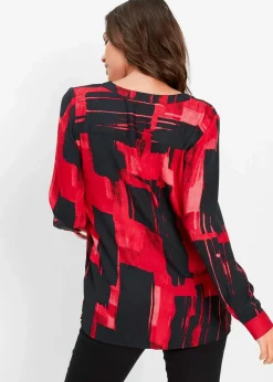 bonprix Bekleidung·Jacken & Mäntel|Blusen & Tuniken^Chiffon-Longbluse mit Druck rot/schwarz