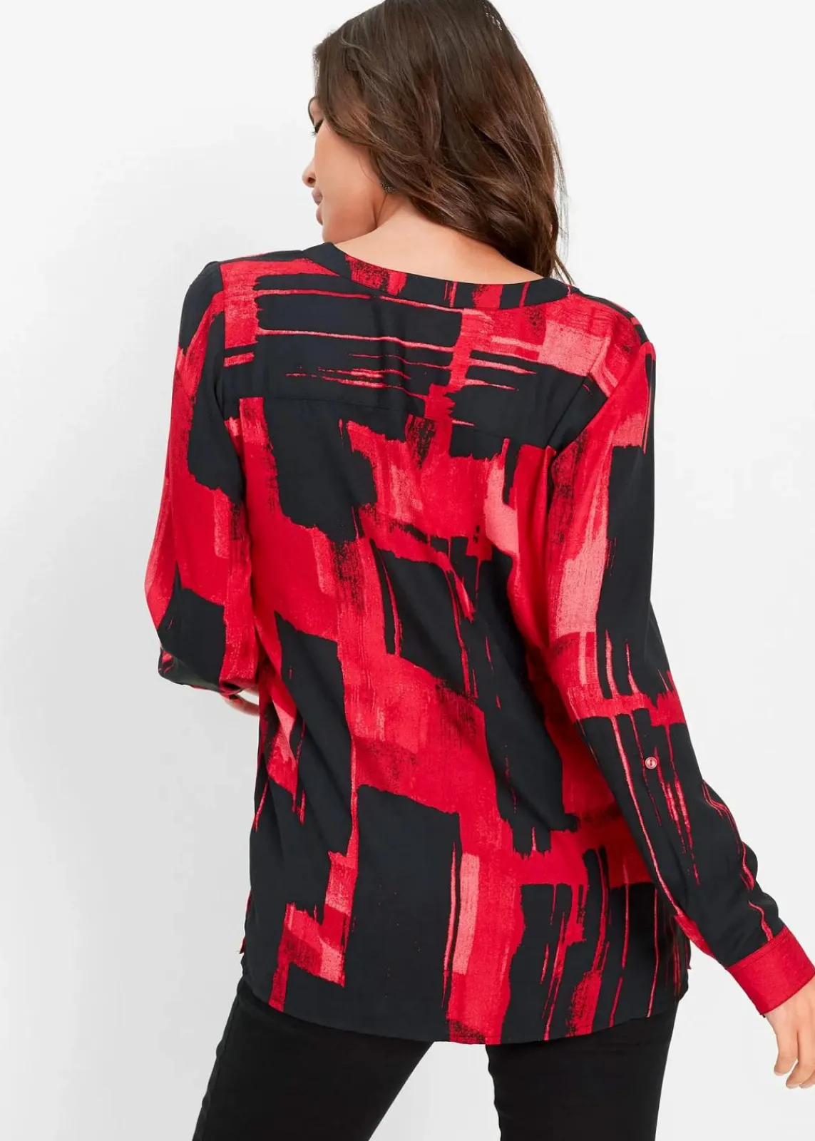 bonprix Bekleidung·Jacken & Mäntel|Blusen & Tuniken^Chiffon-Longbluse mit Druck rot/schwarz