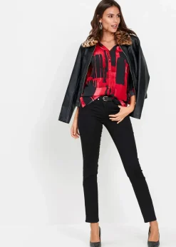 bonprix Bekleidung·Jacken & Mäntel|Blusen & Tuniken^Chiffon-Longbluse mit Druck rot/schwarz