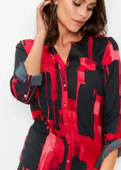 bonprix Bekleidung·Jacken & Mäntel|Blusen & Tuniken^Chiffon-Longbluse mit Druck rot/schwarz