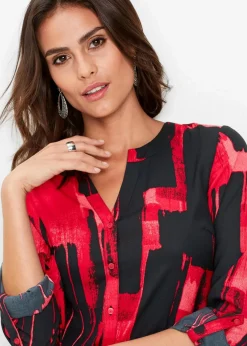 bonprix Bekleidung·Jacken & Mäntel|Blusen & Tuniken^Chiffon-Longbluse mit Druck rot/schwarz
