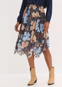 bonprix Bekleidung·Sportbekleidung|Röcke^Chiffon-Midirock mit asymmetrischem Saum nachtblau floral