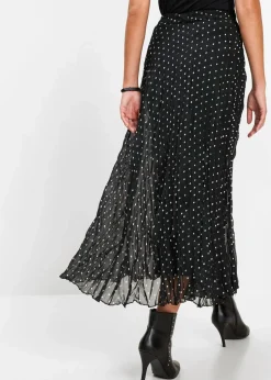 bonprix Bekleidung·Sportbekleidung|Nachhaltigere Materialien^Chiffon-Rock in Crash-Optik schwarz/weiß gepunktet