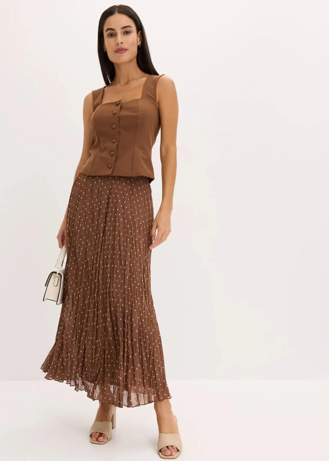 bonprix Nachhaltigere Materialien|Röcke^Chiffon-Rock in Crash-Optik hellbraun/sandbeige gepunktet