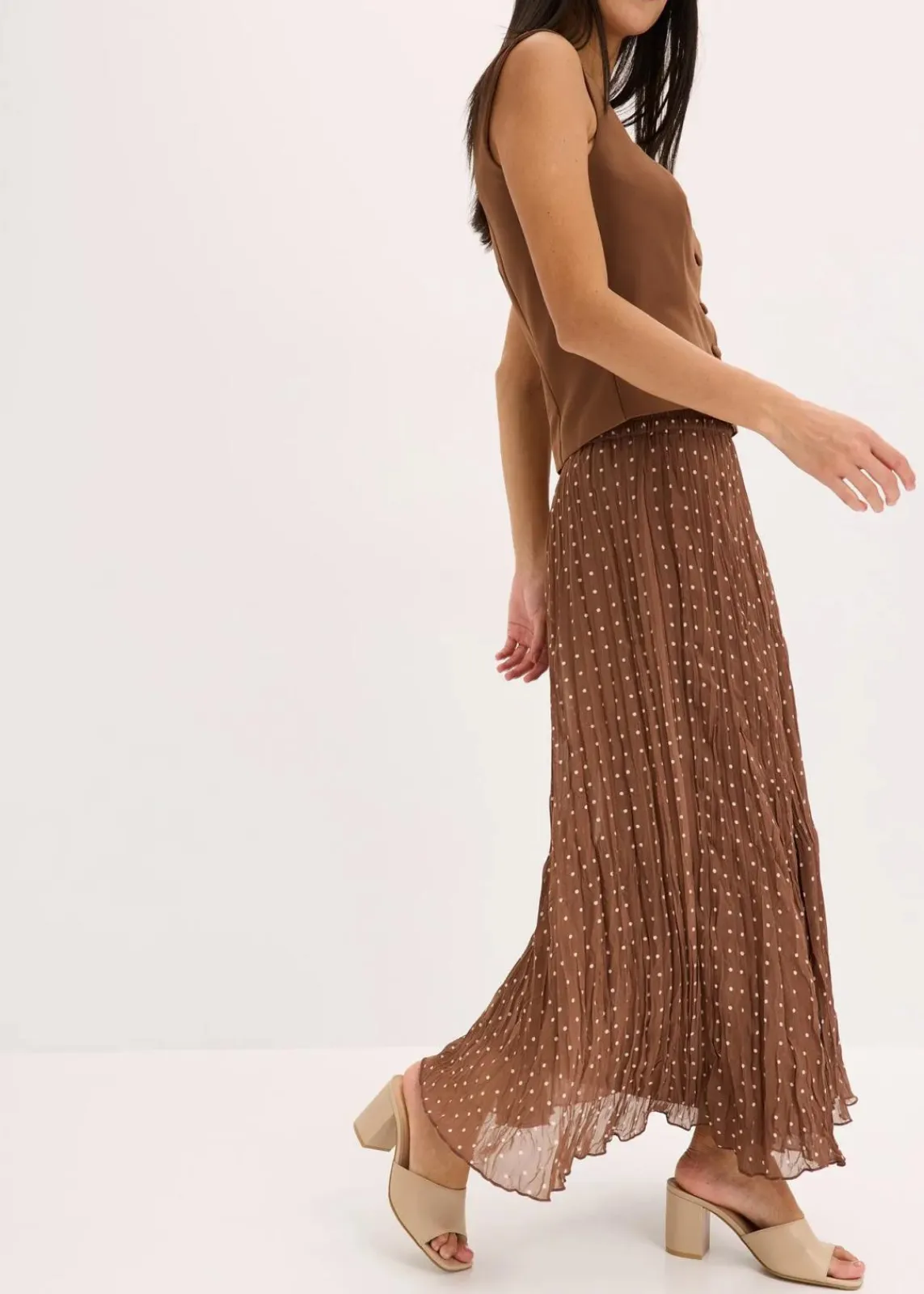 bonprix Nachhaltigere Materialien|Röcke^Chiffon-Rock in Crash-Optik hellbraun/sandbeige gepunktet