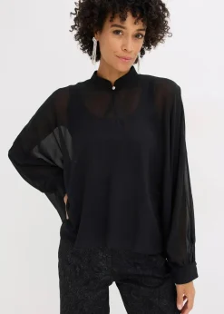 bonprix Bekleidung·Jacken & Mäntel|Blusen & Tuniken^Chiffontunika schwarz
