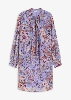 bonprix Bekleidung·Pullover & Strickjacken|Nachhaltigere Materialien^Chiffon-Tunika-Kleid mit Schluppe hellblau/braun paisley